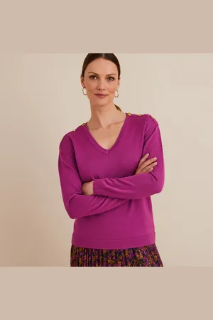 ANNE WEYBURN Wool Blend Jumper in Fine Knit with V-Neck