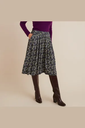ANNE WEYBURN Full Mid-Length Skirt in Floral Print