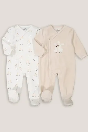 La Redoute Pack of 2 Sleepsuits in Llama Print Velour