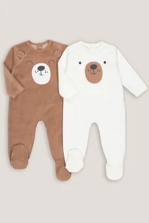 La Redoute Pack of 2 Sleepsuits in Bear Print Velour