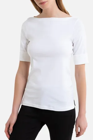 Ralph Lauren Cotton Boat Neck T-Shirt with Short Sleeves