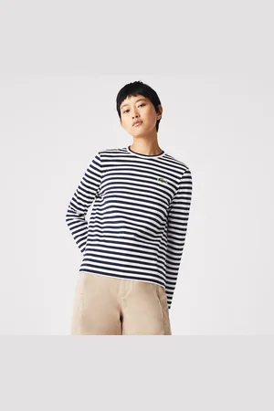 Lacoste Striped Cotton T-Shirt with Crew Neck and Long Sleeves
