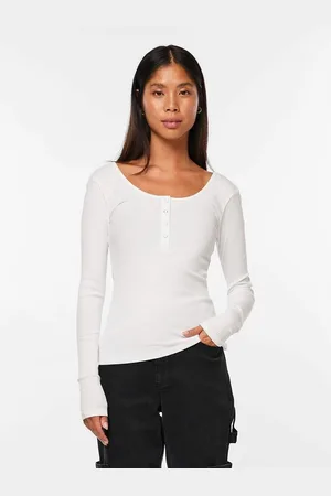 Pieces® Ribbed Organic Cotton T-Shirt with Long Sleeves
