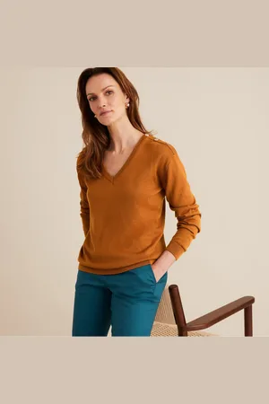 ANNE WEYBURN Wool Blend Jumper in Fine Knit with V-Neck