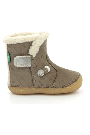 Kickers Kids So Windy Calf Boots in Leather with Flexible Sole and Faux Fur