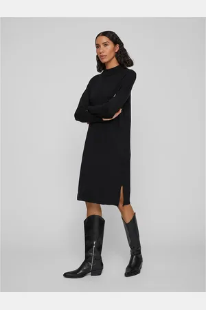 VILA Midi Jumper Dress in Fine Knit with High Neck