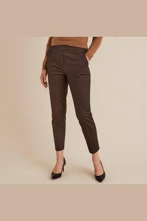 ANNE WEYBURN Ankle Grazer Peg Trousers in Graphic Print Cotton, Length 26.5"