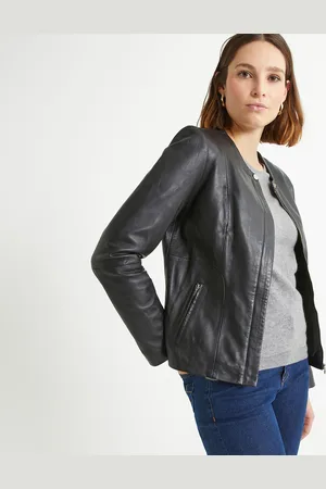 ANNE WEYBURN Leather Cropped Jacket