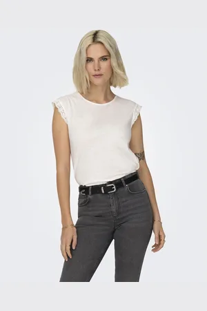 JDY Crew Neck T-Shirt with Lace Sleeves