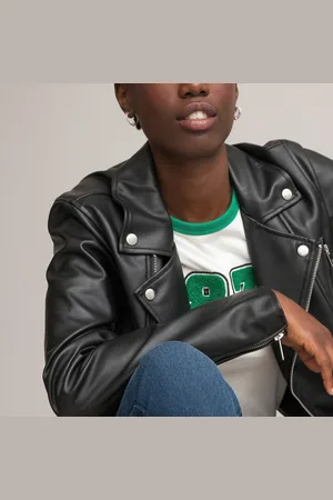 La Redoute Cropped Biker Jacket in Faux Leather
