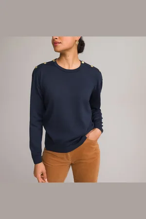 ANNE WEYBURN Wool Blend Jumper in Fine Knit with Crew Neck