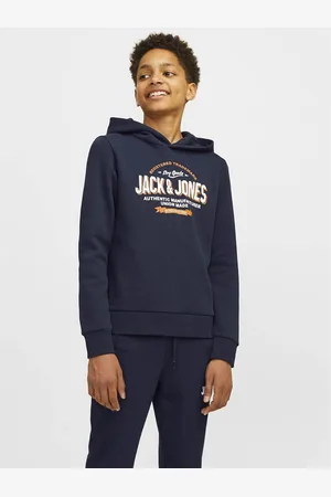 JACK & JONES Logo Print Hoodie in Cotton Mix