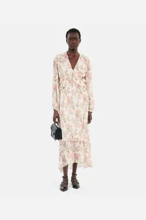 The Kooples Floral Silk Maxi Dress with Ruffles and Long Sleeves