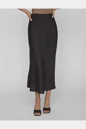 VILA Satin Midi Skirt with High Waist