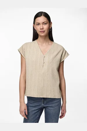 Pieces® Glittery Striped T-Shirt with V-Neck