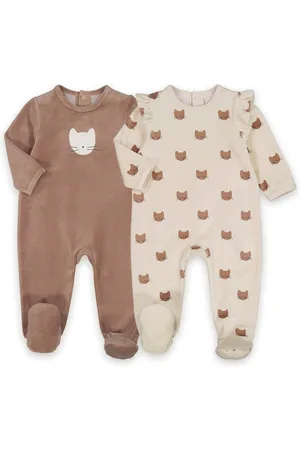 La Redoute Pack of 2 Sleepsuits in Cat Print Velour