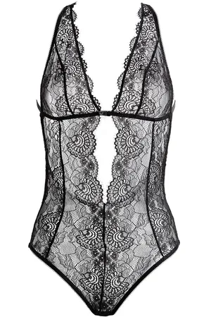 SUITE PRIVEE Lace Crotchless Bodysuit