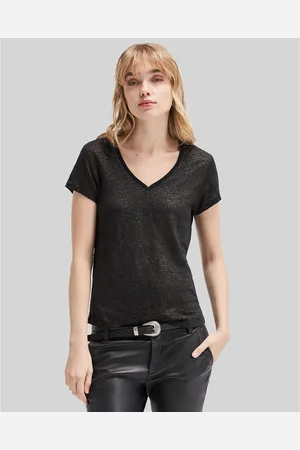 IKKS Linen V-Neck T-Shirt with Short Sleeves