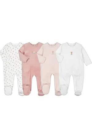La Redoute Pack of 4 Sleepsuits in Floral Print Cotton Mix Velour