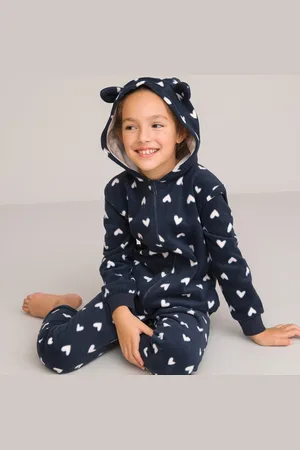 La Redoute Fleece Hooded Onesie in Heart Print