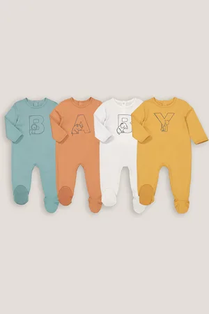 La Redoute Pack of 4 Sleepsuits with Feet and Letter Print in Cotton