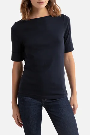 Ralph Lauren Cotton Boat Neck T-Shirt with Short Sleeves