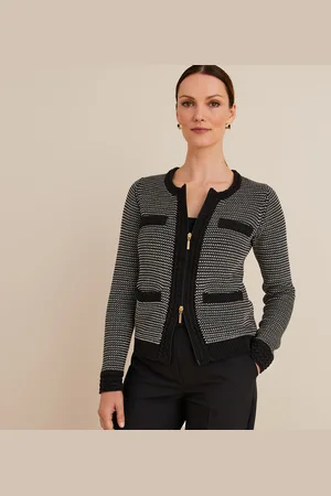 ANNE WEYBURN Chunky Knit Cardigan with Crew Neck