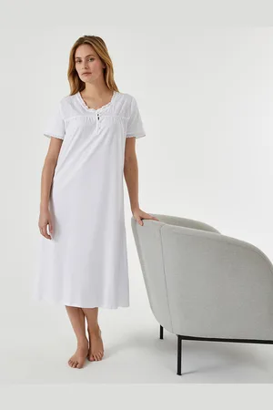 ANNE WEYBURN Cotton Nightdress with Broderie Anglaise Detail