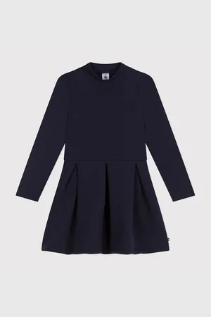 Petit Bateau Cotton Dual Fabric Dress with Long Sleeves