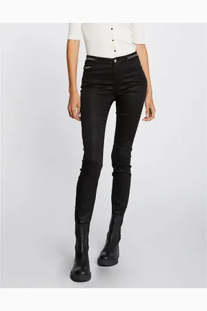 Morgan Cotton Mix Coated Trousers with High Waist in Slim Fit