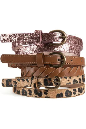 La Redoute Pack of 3 Belts, Plaited, Glittery, Leopard Print