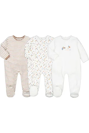 La Redoute Pack of 3 Sleepsuits in Printed Cotton Mix Velour