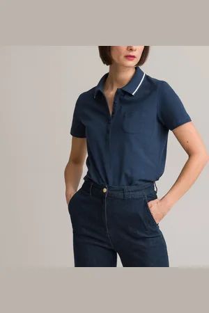 ANNE WEYBURN Cotton Pique Polo Shirt with Short Sleeves
