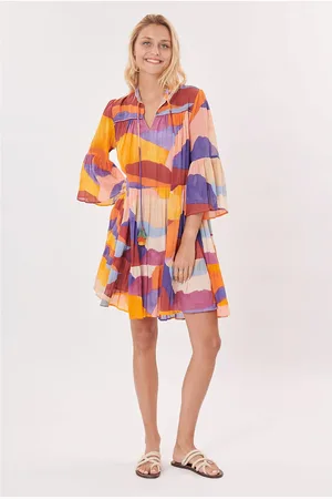 Derhy Tourment Ruffle Sleeve Dress in Printed Cotton