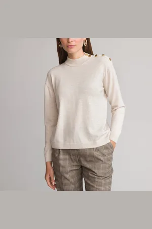 ANNE WEYBURN Wool Blend Jumper in Fine Knit with High Neck