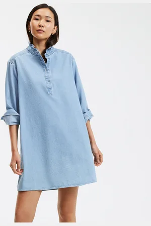 La Redoute Denim Mini Dress with Ruffled Collar