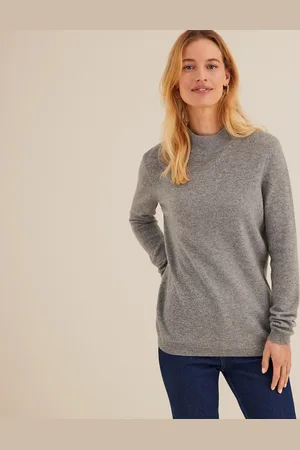 ANNE WEYBURN Cashmere Fine Knit Jumper with High Neck