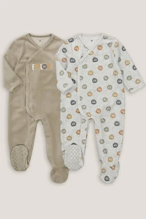 La Redoute Pack of 2 Sleepsuits in Lion Print Velour