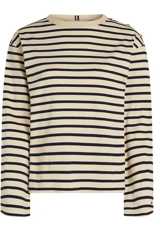 Tommy Hilfiger Breton Striped Cotton T-Shirt with Crew Neck and Long Sleeves