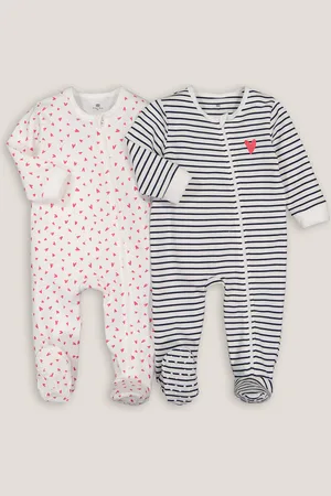 La Redoute Pack of 2 Sleepsuits in Printed Cotton