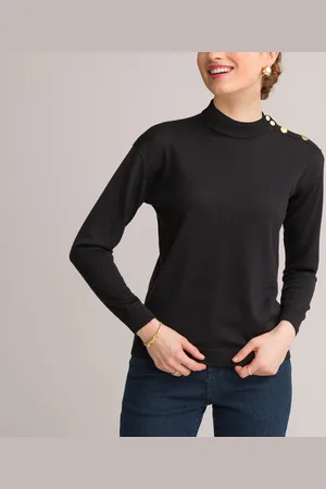 ANNE WEYBURN Wool Blend Jumper in Fine Knit with High Neck