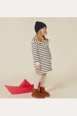 Petit Bateau Striped Cotton Fleece Dress with Long Sleeves