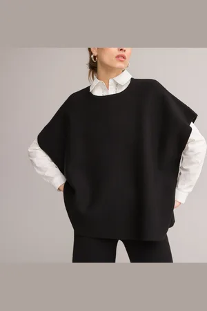 ANNE WEYBURN Milano Knit Poncho with Crew Neck