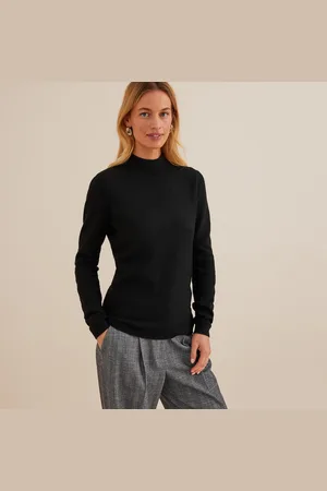 ANNE WEYBURN Cashmere Fine Knit Jumper with High Neck