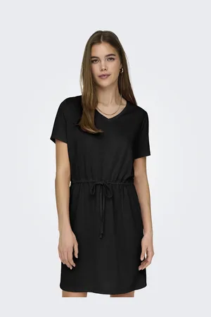 JDY Tie-Waist Mini Dress with V-Neck and Short Sleeves