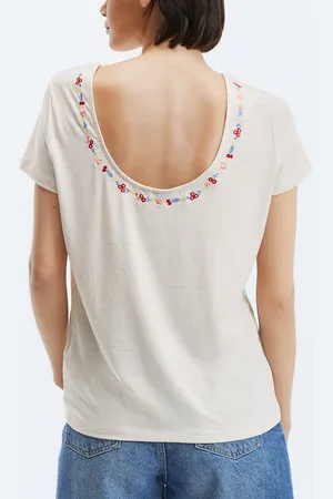 Pieces® T-Shirt with Embroidered Crew Neck