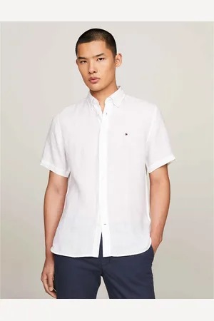 Tommy Hilfiger Embroidered Logo Linen Shirt with Short Sleeves