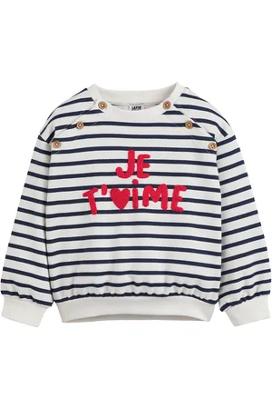 La Redoute Striped Slogan Buttoned Sweatshirt in Cotton Mix