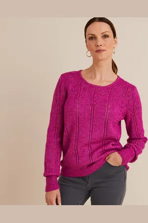 ANNE WEYBURN Fine Pointelle Knit Jumper with Crew Neck