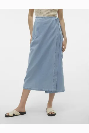 VERO MODA Denim Wrapover Midi Skirt
